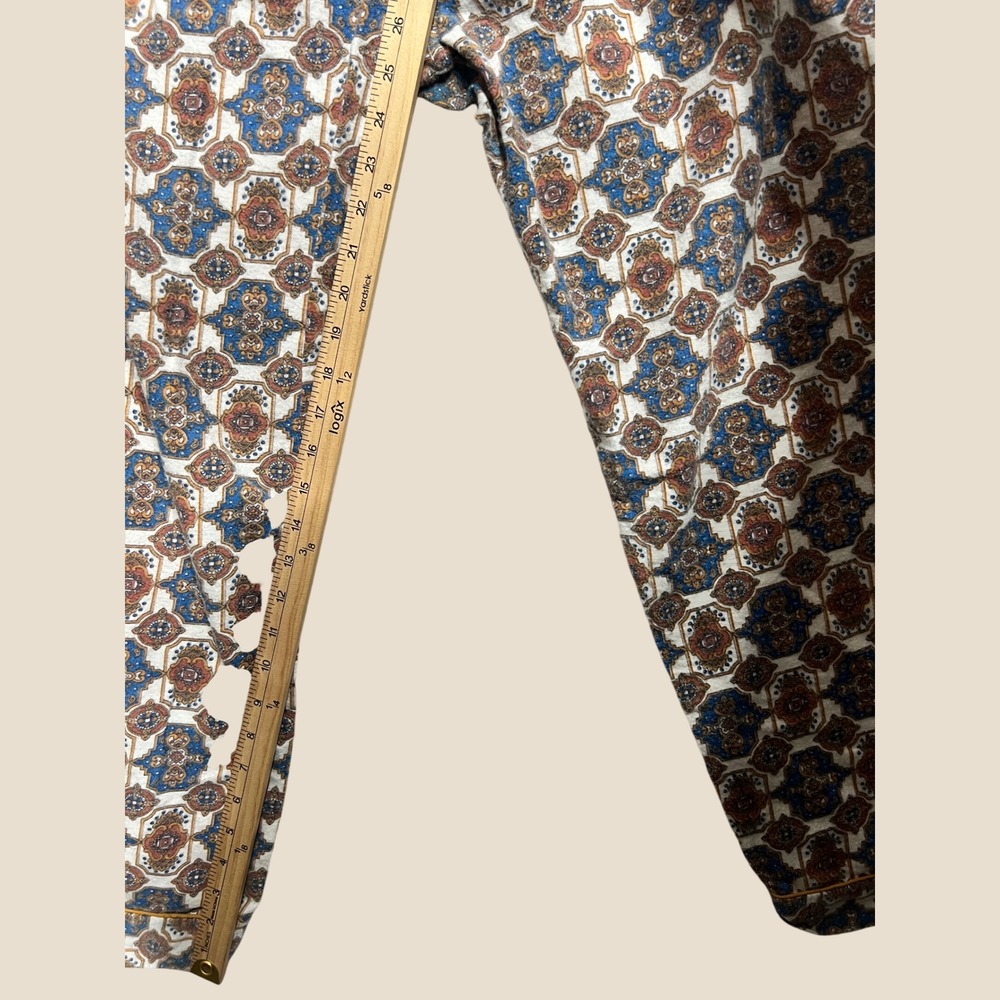 Vintage Gaddi 70s Pajama Set XL Boho Geometric Pattern Balloon Pants Blue Brown - Picture 10 of 16